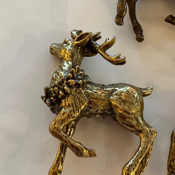 Vintage MCM Elegant Gold Brass Reindeer Wall Decor Set -3 Hollywood Regency - Picture 7 of 8